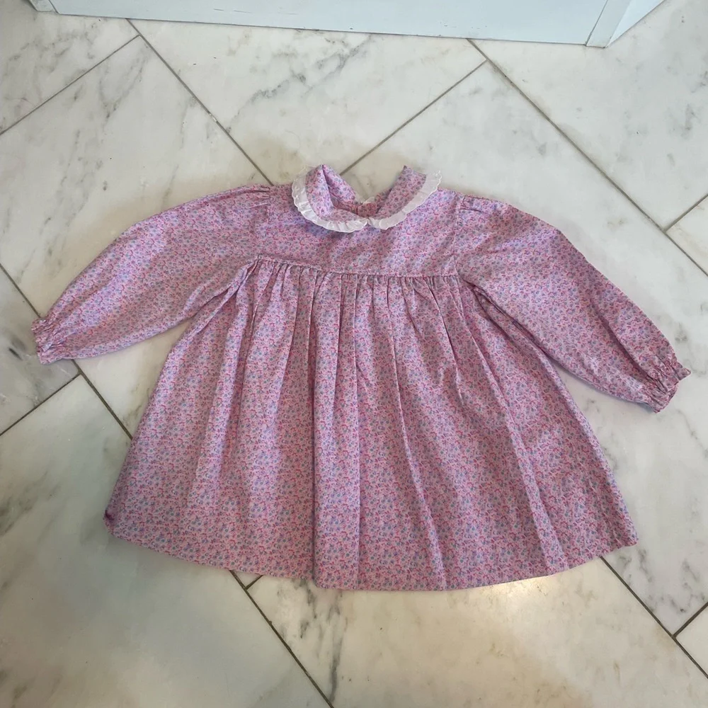 Vintage 2-piece floral pink and white apron girls dress size 4 toddler EUC